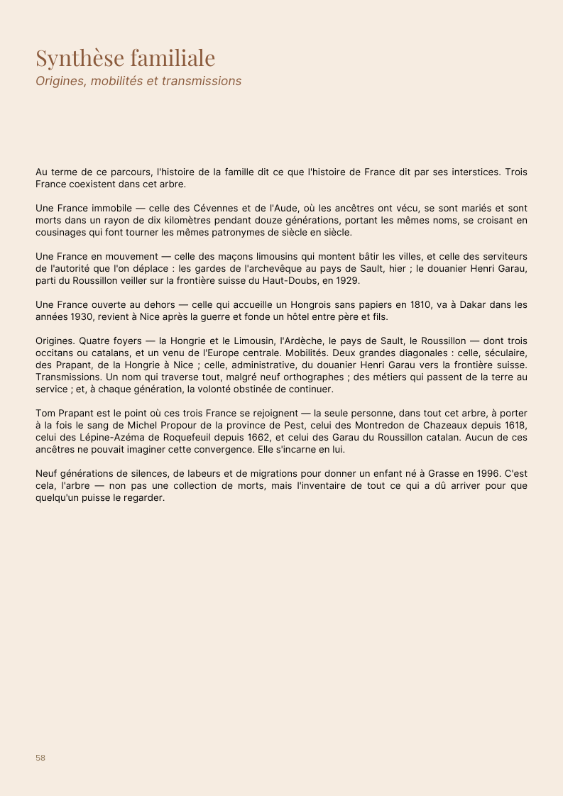 Emplacement réservé pour la synthèse familiale