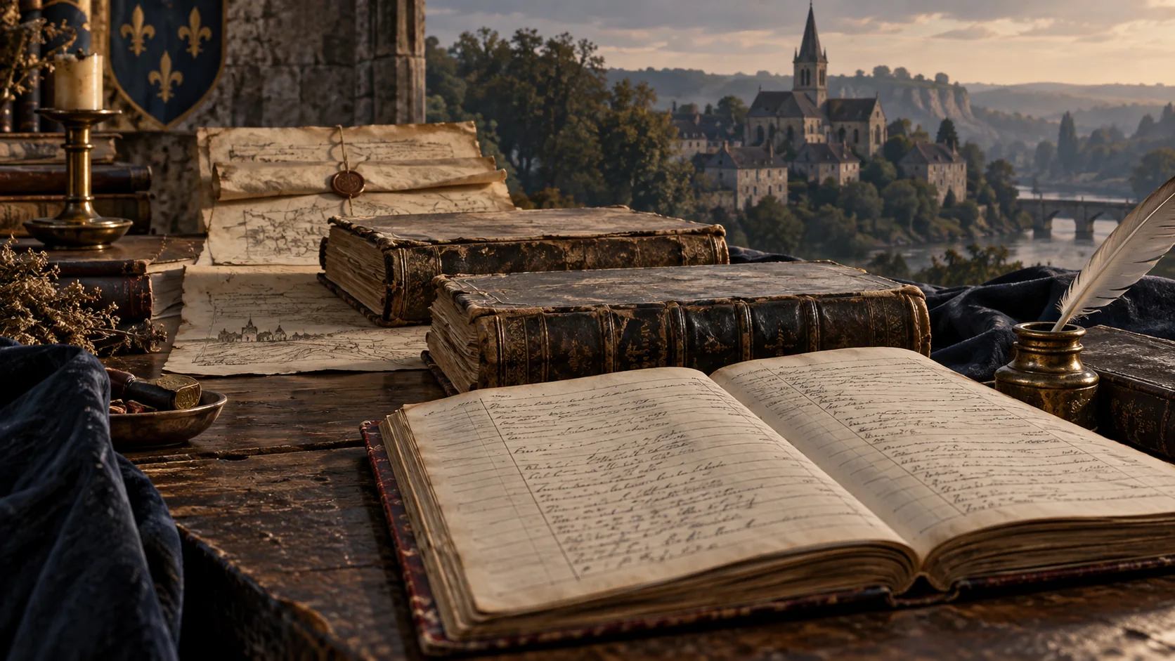 Illustration montrant la progression d’une recherche généalogique vers des archives de plus en plus anciennes